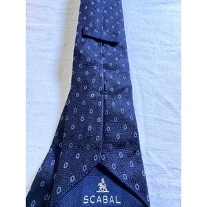 Scabal Mens Navy Blue Geometric Oval Pattern Silk Necktie Classic Formal Tie